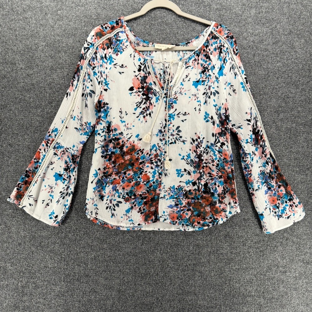 Lovestitch Blouse Top Womens L Floral Crochet Boho Cottage Hippie Ranch‎ Casual